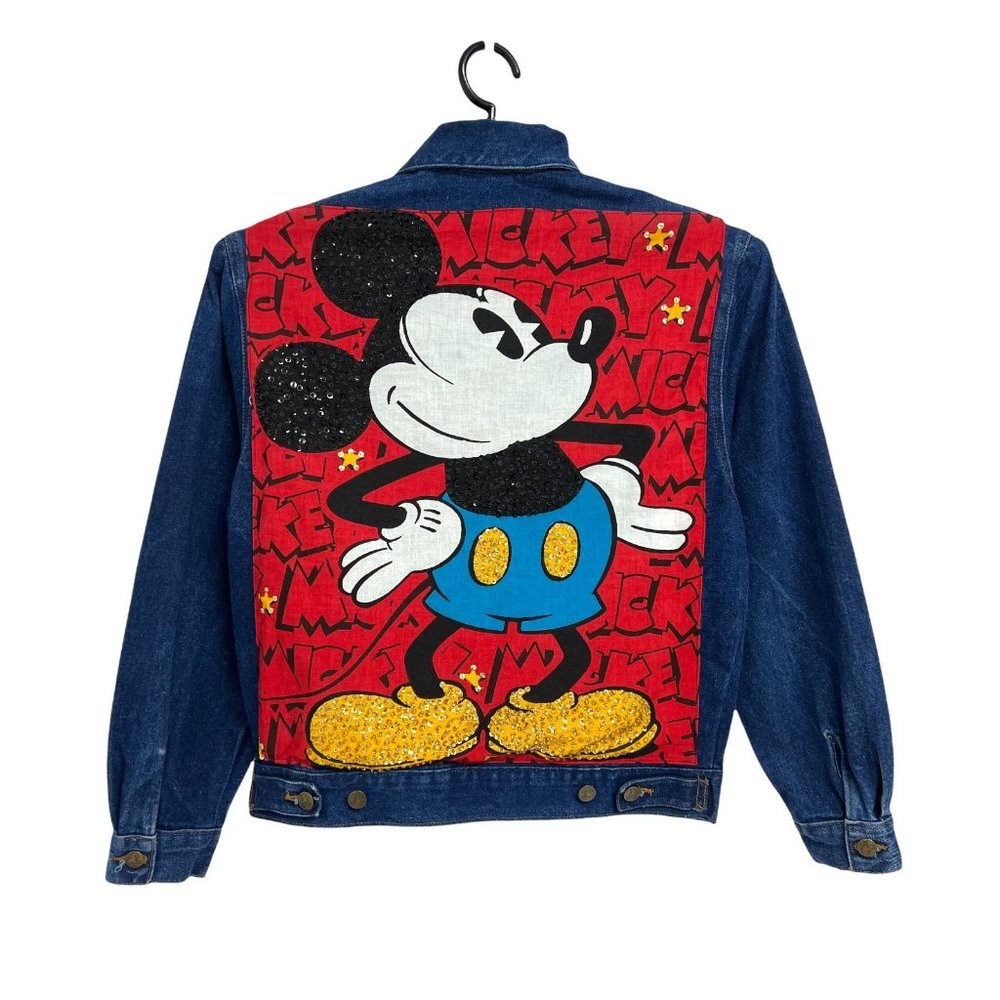 Vintage 80s Mickey BY J.G Hook men's jean jacket Mickey embroidery sequined size